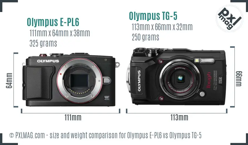 Olympus E-PL6 vs Olympus TG-5 size comparison