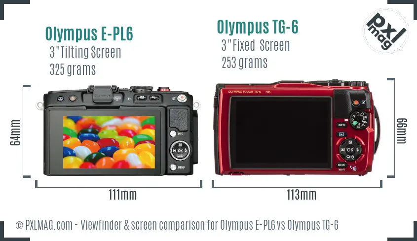Olympus E-PL6 vs Olympus TG-6 Screen and Viewfinder comparison