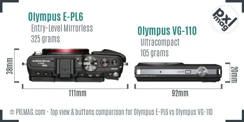 Olympus E-PL6 vs Olympus VG-110 top view buttons comparison