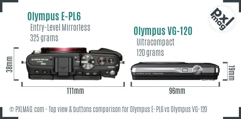Olympus E-PL6 vs Olympus VG-120 top view buttons comparison