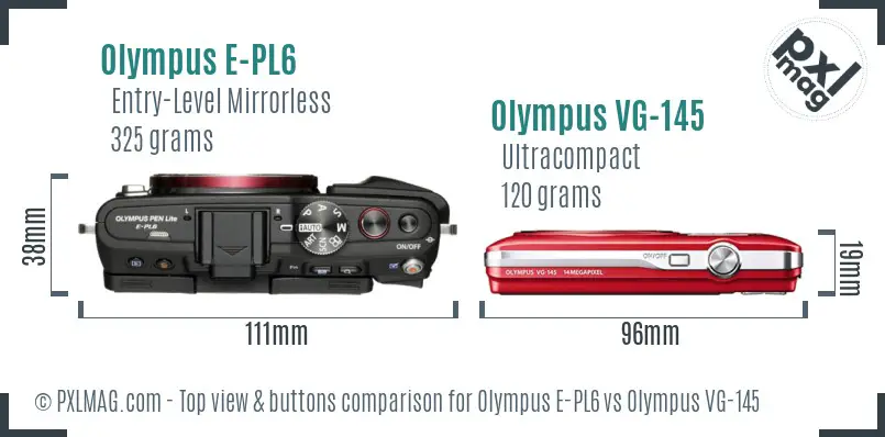 Olympus E-PL6 vs Olympus VG-145 top view buttons comparison
