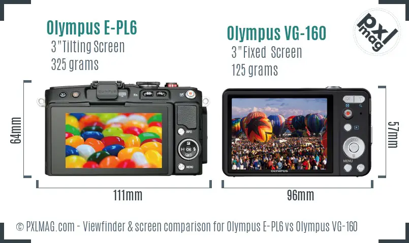 Olympus E-PL6 vs Olympus VG-160 Screen and Viewfinder comparison