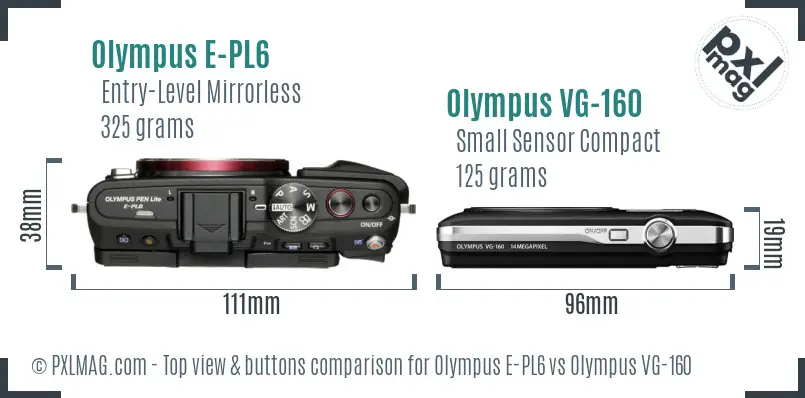 Olympus E-PL6 vs Olympus VG-160 top view buttons comparison