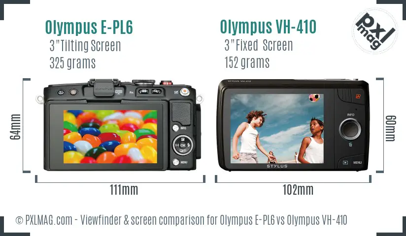 Olympus E-PL6 vs Olympus VH-410 Screen and Viewfinder comparison