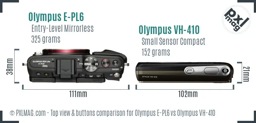Olympus E-PL6 vs Olympus VH-410 top view buttons comparison