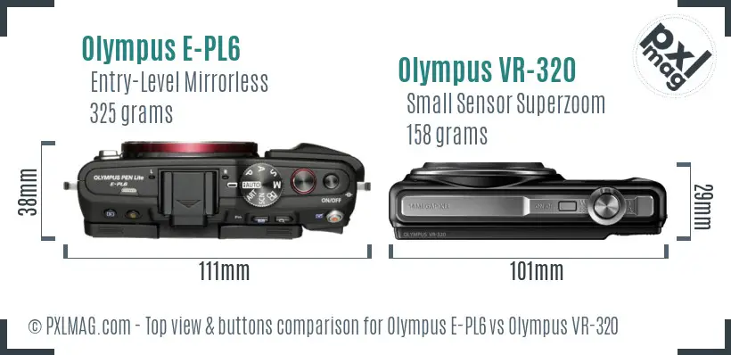 Olympus E-PL6 vs Olympus VR-320 top view buttons comparison