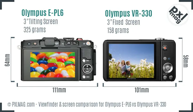 Olympus E-PL6 vs Olympus VR-330 Screen and Viewfinder comparison