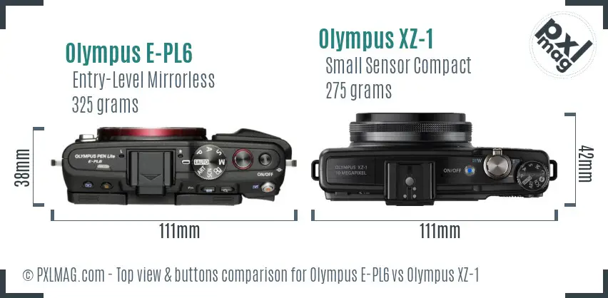 Olympus E-PL6 vs Olympus XZ-1 top view buttons comparison