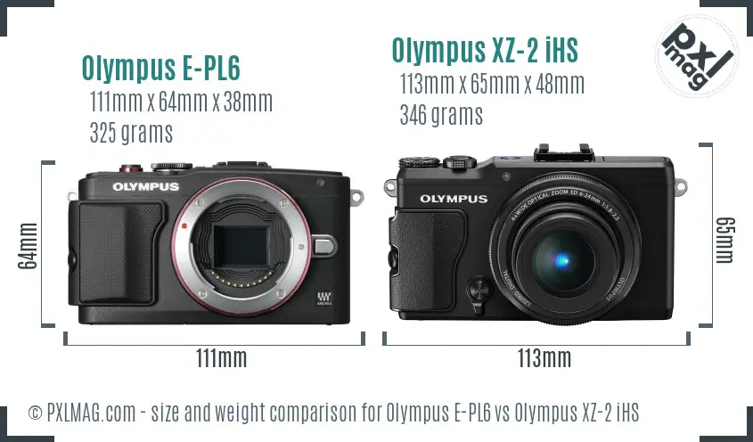 Olympus E-PL6 vs Olympus XZ-2 iHS size comparison