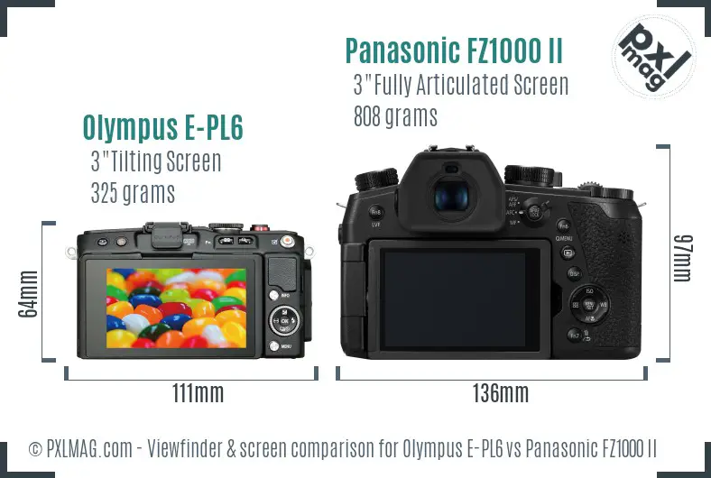 Olympus E-PL6 vs Panasonic FZ1000 II Screen and Viewfinder comparison