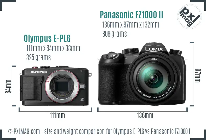 Olympus E-PL6 vs Panasonic FZ1000 II size comparison