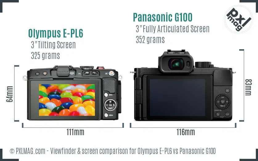 Olympus E-PL6 vs Panasonic G100 Screen and Viewfinder comparison