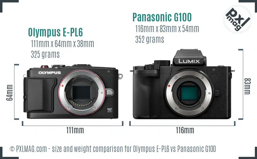 Olympus E-PL6 vs Panasonic G100 size comparison