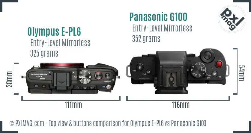 Olympus E-PL6 vs Panasonic G100 top view buttons comparison