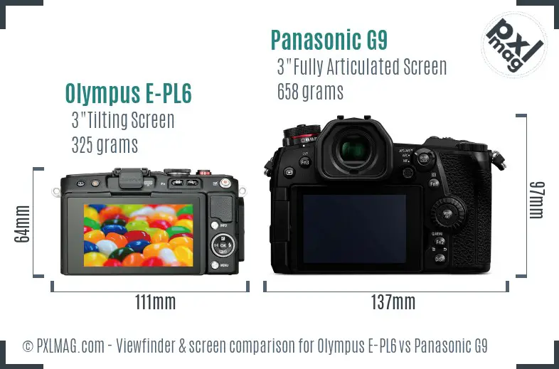 Olympus E-PL6 vs Panasonic G9 Screen and Viewfinder comparison