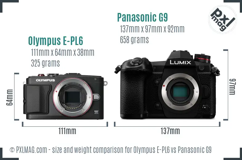 Olympus E-PL6 vs Panasonic G9 size comparison