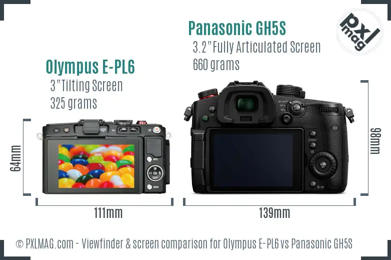 Olympus E-PL6 vs Panasonic GH5S Screen and Viewfinder comparison