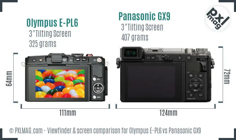 Olympus E-PL6 vs Panasonic GX9 Screen and Viewfinder comparison