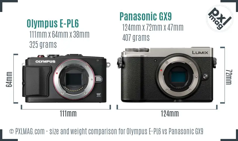 Olympus E-PL6 vs Panasonic GX9 size comparison