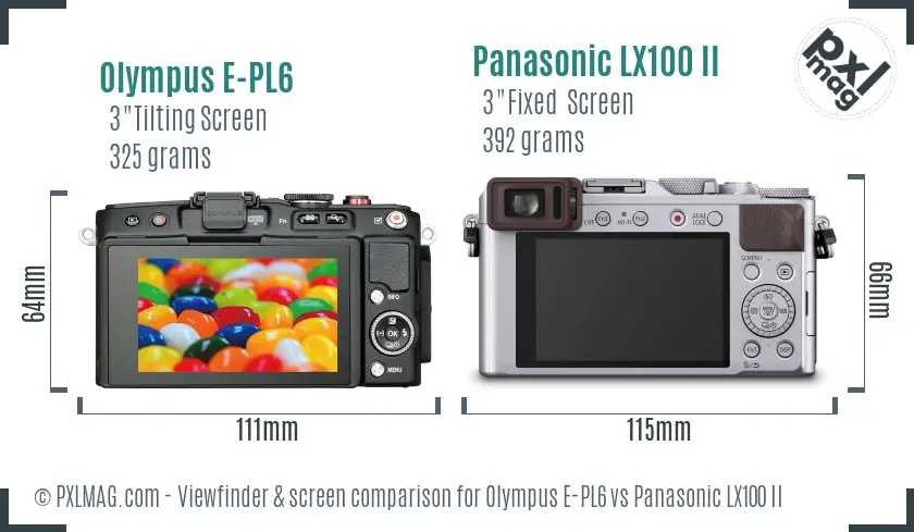 Olympus E-PL6 vs Panasonic LX100 II Screen and Viewfinder comparison