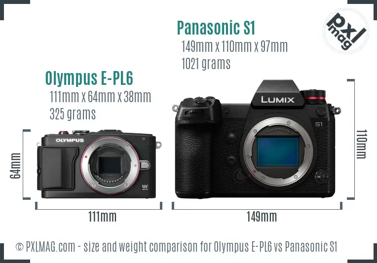Olympus E-PL6 vs Panasonic S1 size comparison