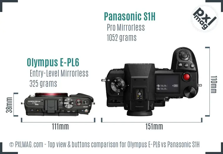 Olympus E-PL6 vs Panasonic S1H top view buttons comparison