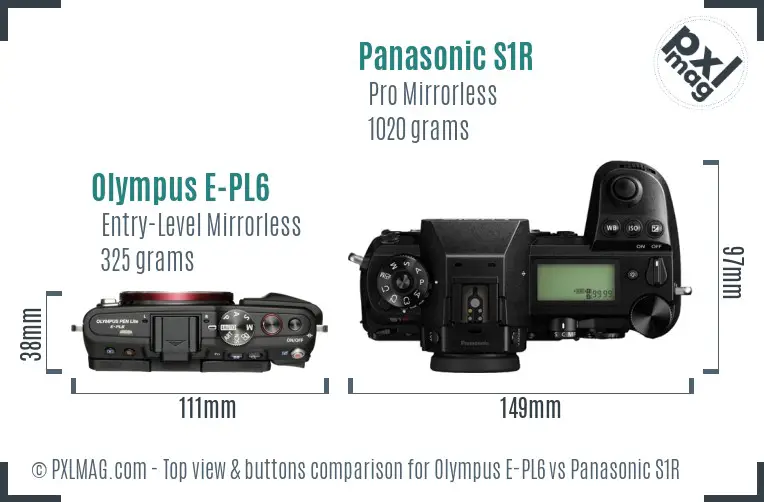 Olympus E-PL6 vs Panasonic S1R top view buttons comparison