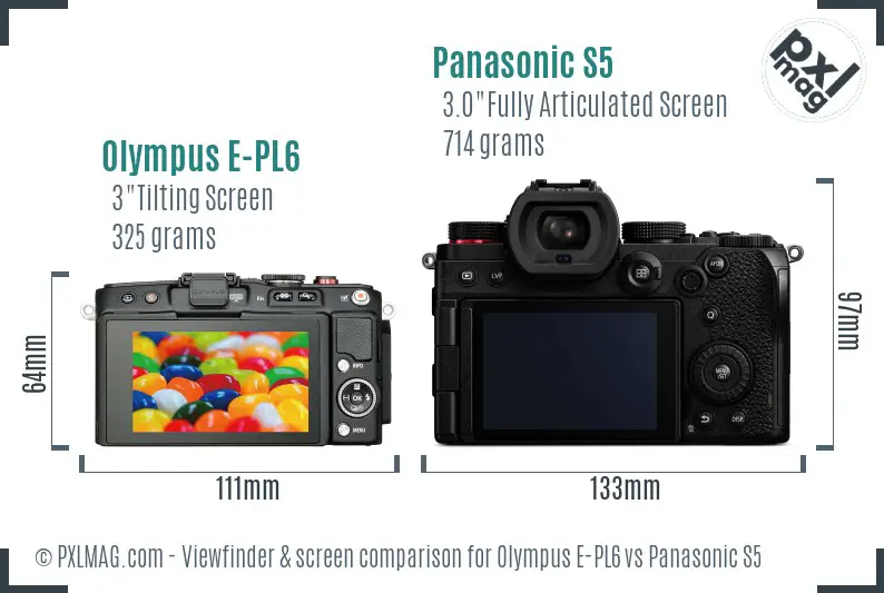 Olympus E-PL6 vs Panasonic S5 Screen and Viewfinder comparison
