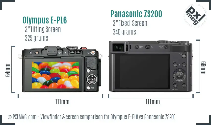 Olympus E-PL6 vs Panasonic ZS200 Screen and Viewfinder comparison
