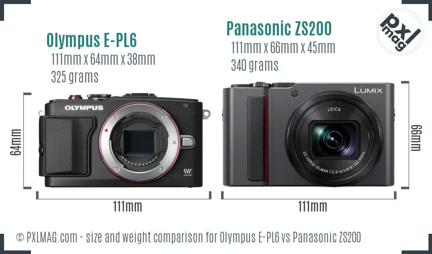 Olympus E-PL6 vs Panasonic ZS200 size comparison