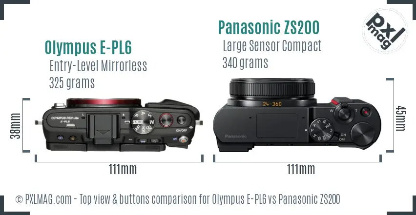 Olympus E-PL6 vs Panasonic ZS200 top view buttons comparison