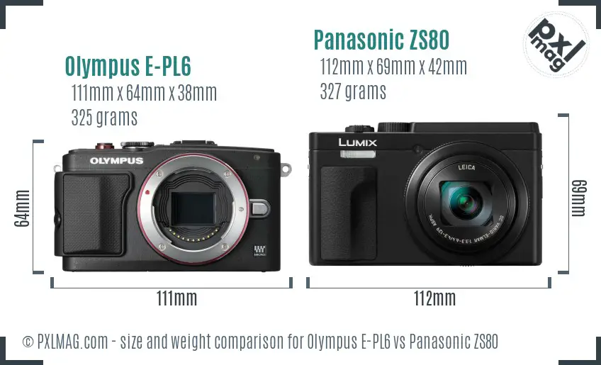 Olympus E-PL6 vs Panasonic ZS80 size comparison