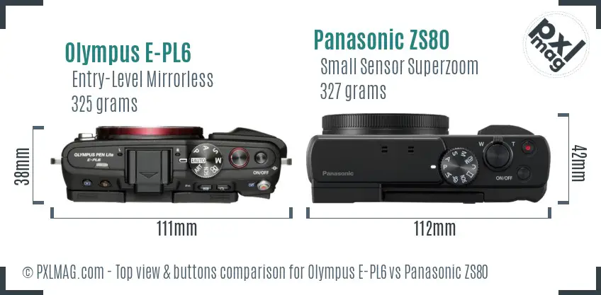 Olympus E-PL6 vs Panasonic ZS80 top view buttons comparison