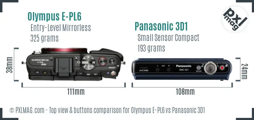 Olympus E-PL6 vs Panasonic 3D1 top view buttons comparison