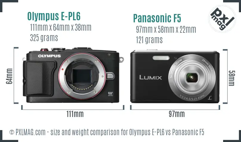 Olympus E-PL6 vs Panasonic F5 size comparison
