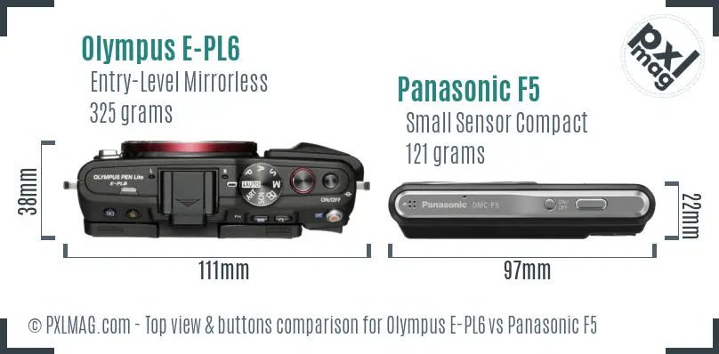 Olympus E-PL6 vs Panasonic F5 top view buttons comparison