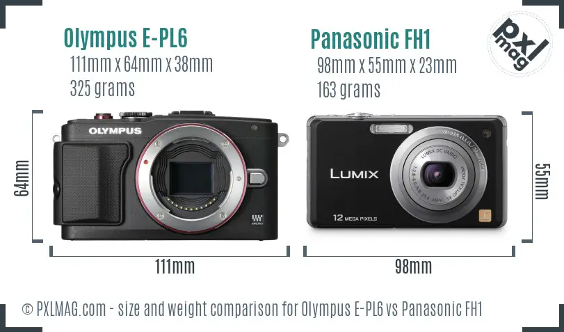 Olympus E-PL6 vs Panasonic FH1 size comparison