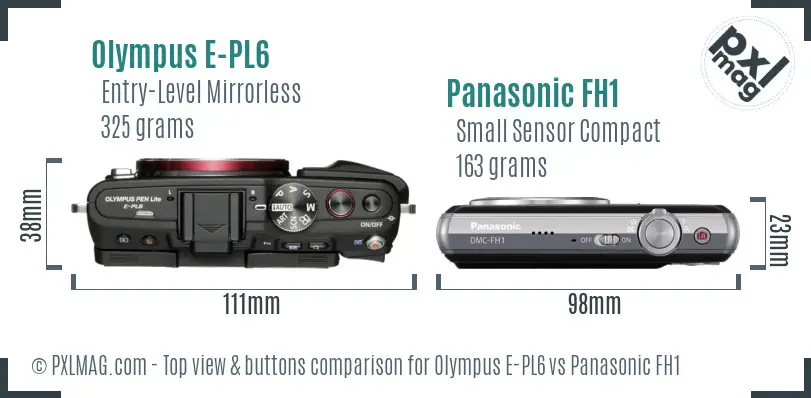 Olympus E-PL6 vs Panasonic FH1 top view buttons comparison