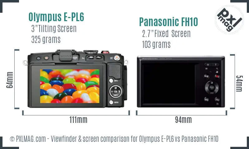 Olympus E-PL6 vs Panasonic FH10 Screen and Viewfinder comparison