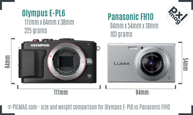 Olympus E-PL6 vs Panasonic FH10 size comparison