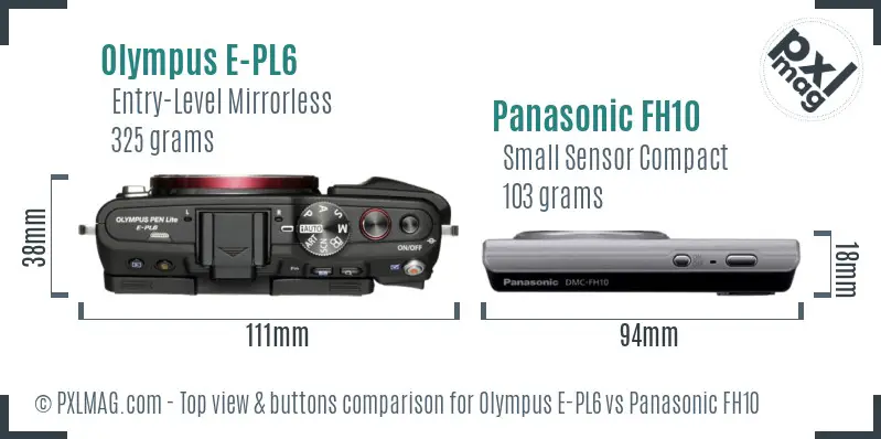 Olympus E-PL6 vs Panasonic FH10 top view buttons comparison
