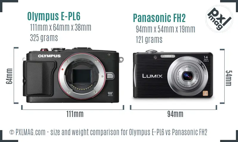 Olympus E-PL6 vs Panasonic FH2 size comparison