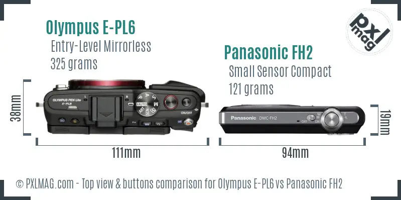 Olympus E-PL6 vs Panasonic FH2 top view buttons comparison