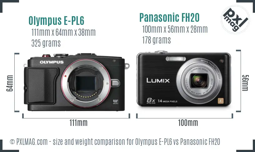 Olympus E-PL6 vs Panasonic FH20 size comparison