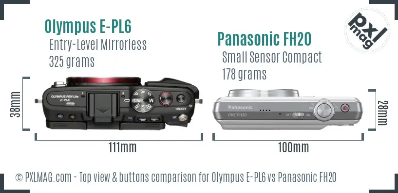 Olympus E-PL6 vs Panasonic FH20 top view buttons comparison