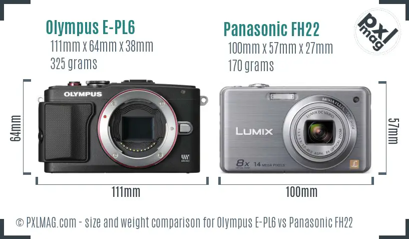 Olympus E-PL6 vs Panasonic FH22 size comparison