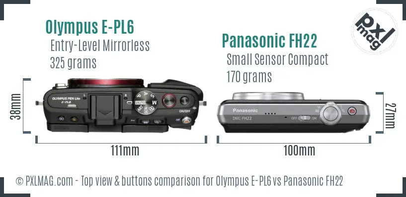 Olympus E-PL6 vs Panasonic FH22 top view buttons comparison