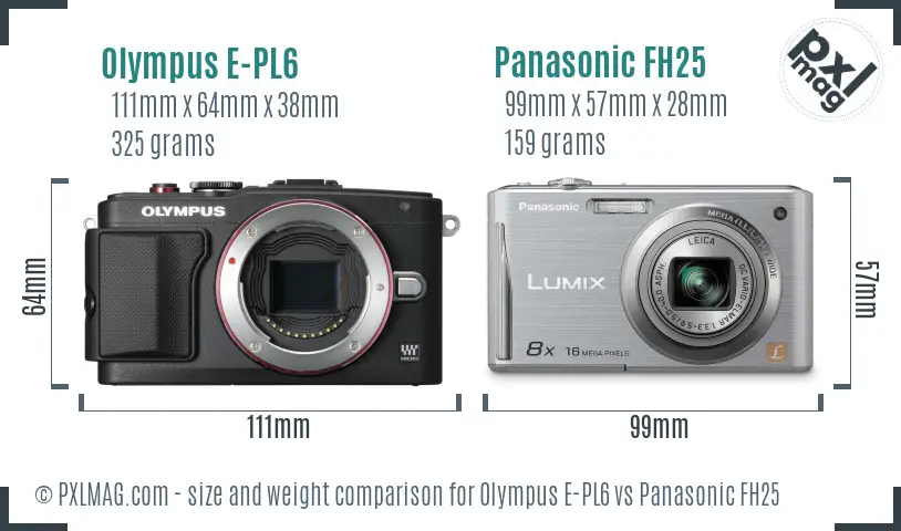 Olympus E-PL6 vs Panasonic FH25 size comparison