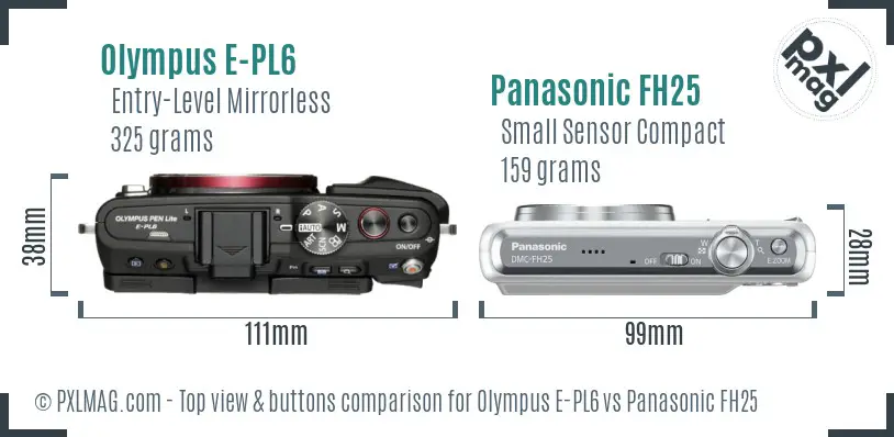 Olympus E-PL6 vs Panasonic FH25 top view buttons comparison