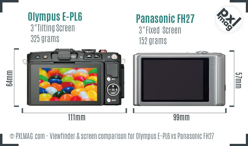 Olympus E-PL6 vs Panasonic FH27 Screen and Viewfinder comparison